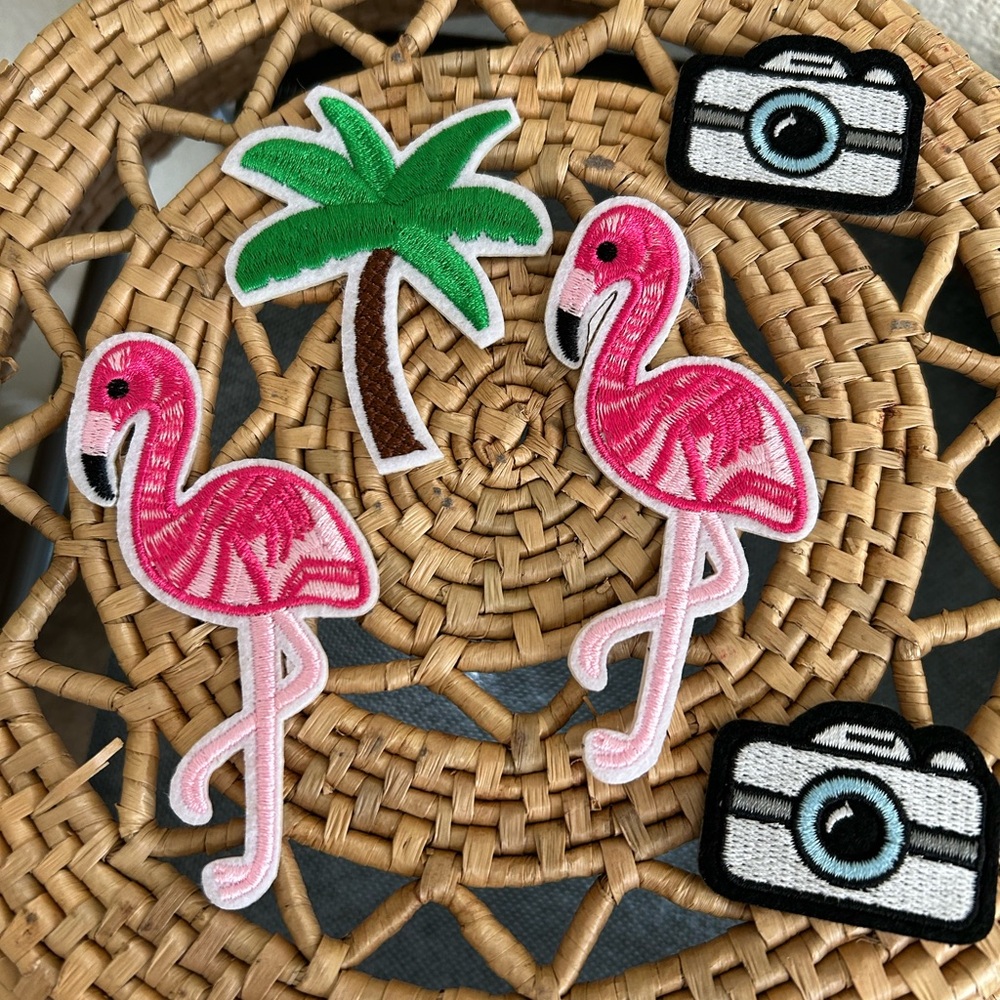 Pink Flamingo and Palm Tree Iron on Patches